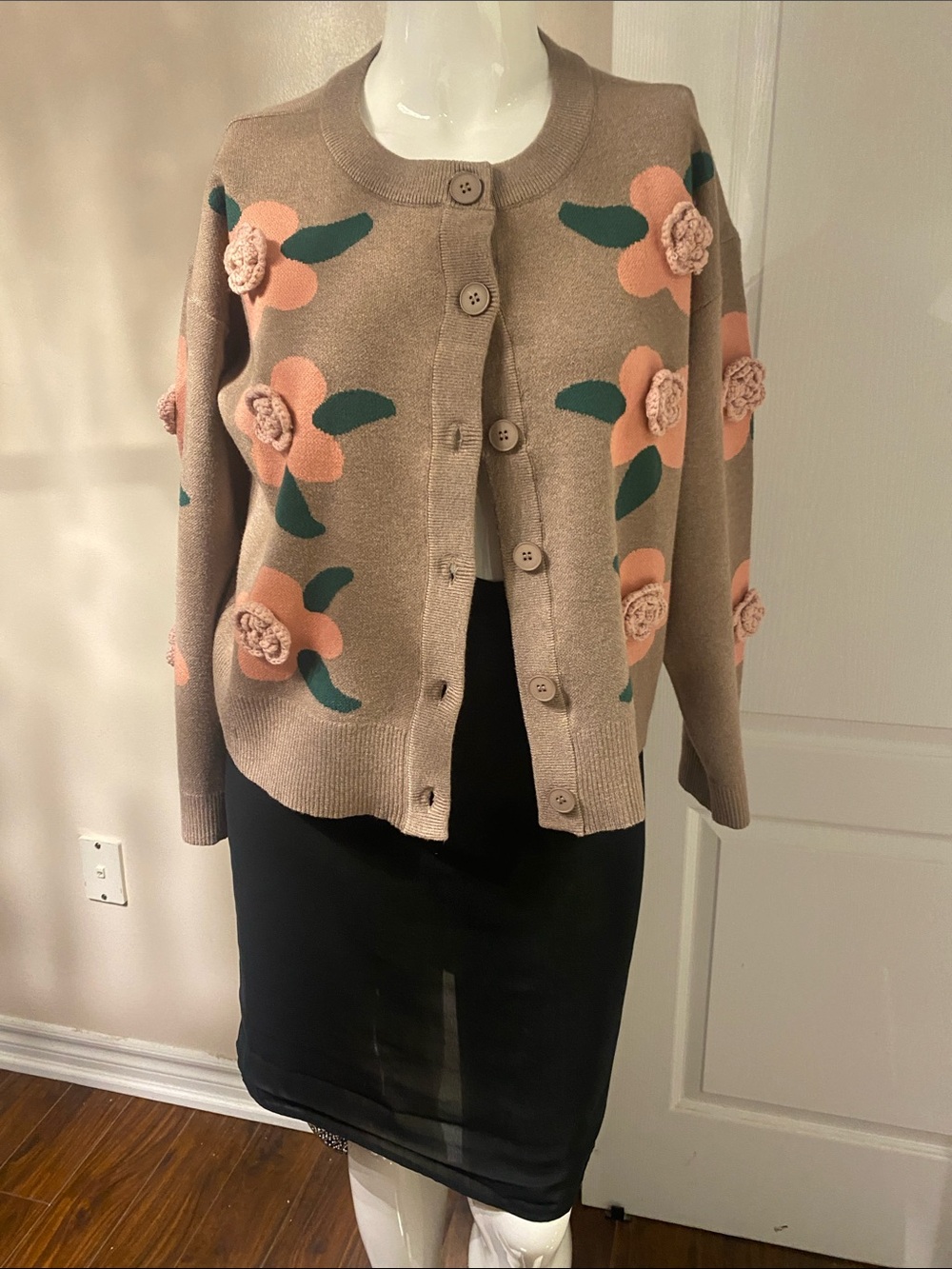 Love By Design Cardigan with Crochet Flowers L